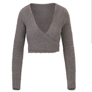 Skims Cozy Fuzzy Wrap Top Grey
